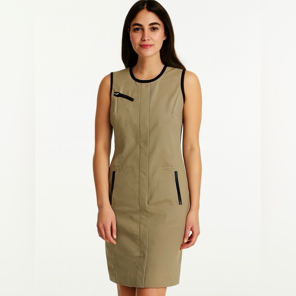 CARLISLE | Women's Olive Sleeveless Midi Dress Sz 8 edgy moto girl boss futurist